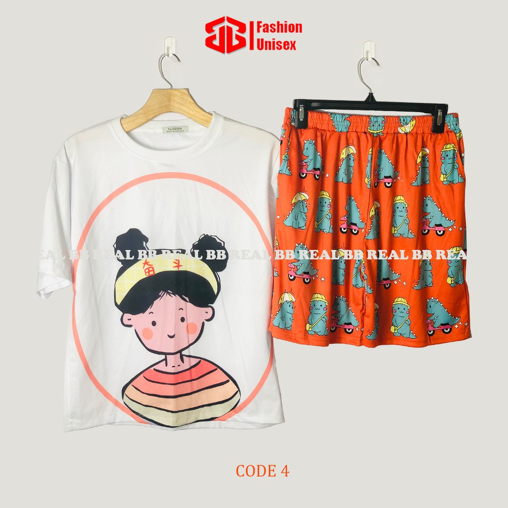 Đồ Bộ Ngủ Quần Thun Lửng Nữ Mặc ở Nhà Khủng Long Cute Dễ Thương [Code 2] From Unisex Từ 45-65Kg - BB REAL