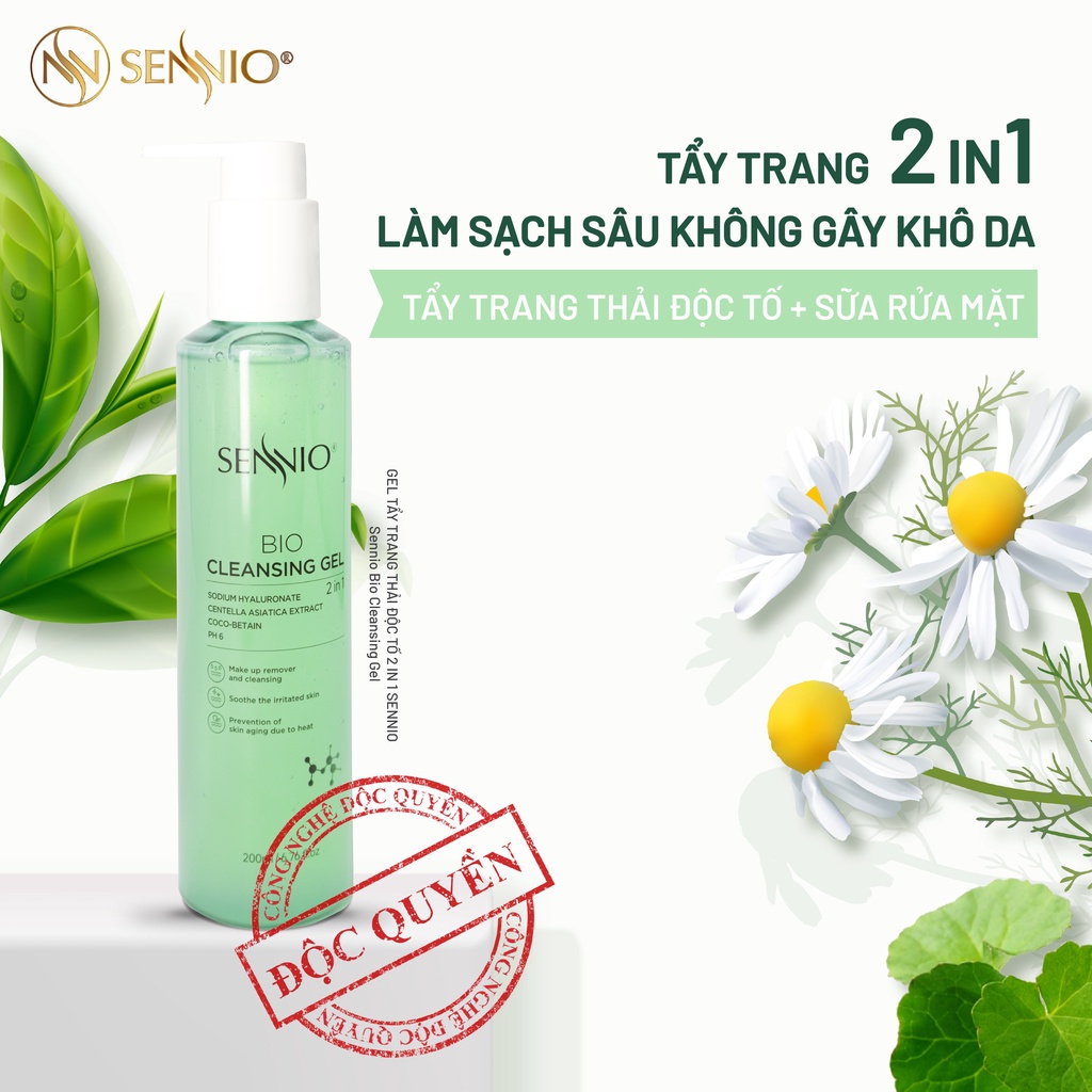 Nước tẩy trang không cồn Sennio Bio Gel Cleanser dạng gel thải độc 2 in 1 phù hợp cho da dầu mụn 200ml SNO 826