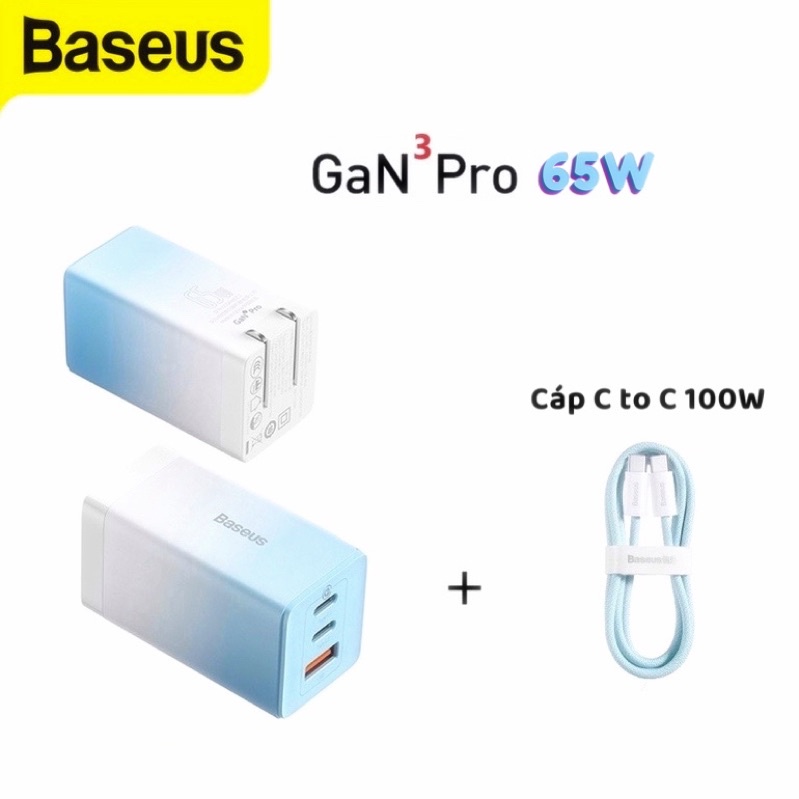 Bộ sạc nhanh Baseus Gan3 Pro 65W 2C1A QC4.0 PD3.0 cho điện thoại, máy tính bảng, máy tính xách tay