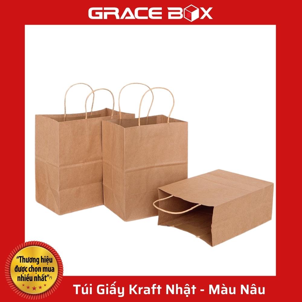 {Giá Sỉ} Túi Giấy Kraft Nhật Bản Cao Cấp - Size 26 x 12 × 33 cm - Màu Nâu - Siêu Thị Bao Bì Grace Box