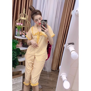 Sét Bộ Mặc Nhà Chất Poly Áo Tay Lỡ Quần Lửng Họa Tiết Caro Dễ Thương, Xinh Xắn - Shop3nunisex