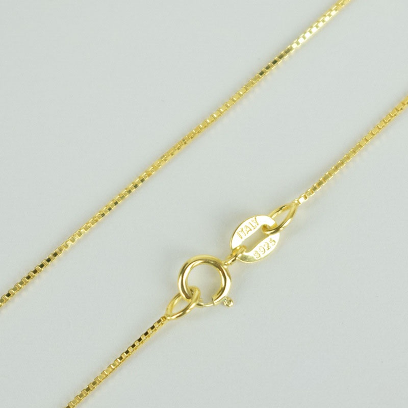 Dây chuyền hộp vàng 18k rắn 925 Sterling bạc vòng cổ 0,8mm Chuỗi hộp chiều dài khác nhau Mạ vàng đóng dấu 925