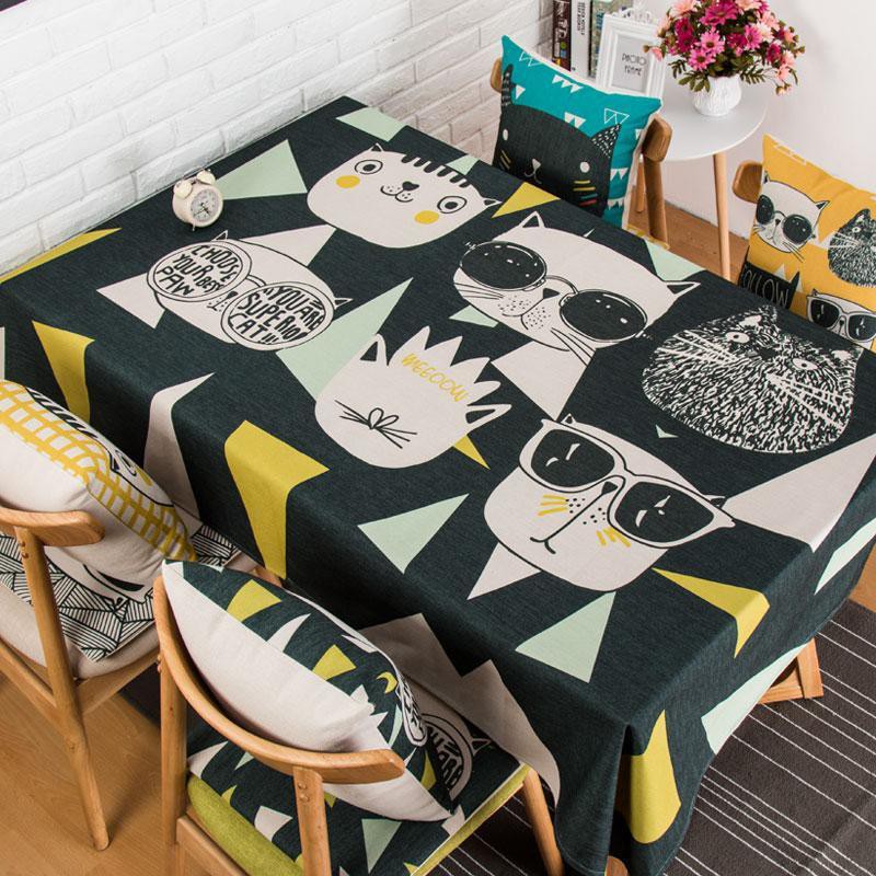 ﹉✌▧Bắc Âu cá tính sáng tạo hợp thời trang khăn trải bàn mèo trong phòng khách tươi mới hình chữ nhật vuông nhỏ bàn tròn