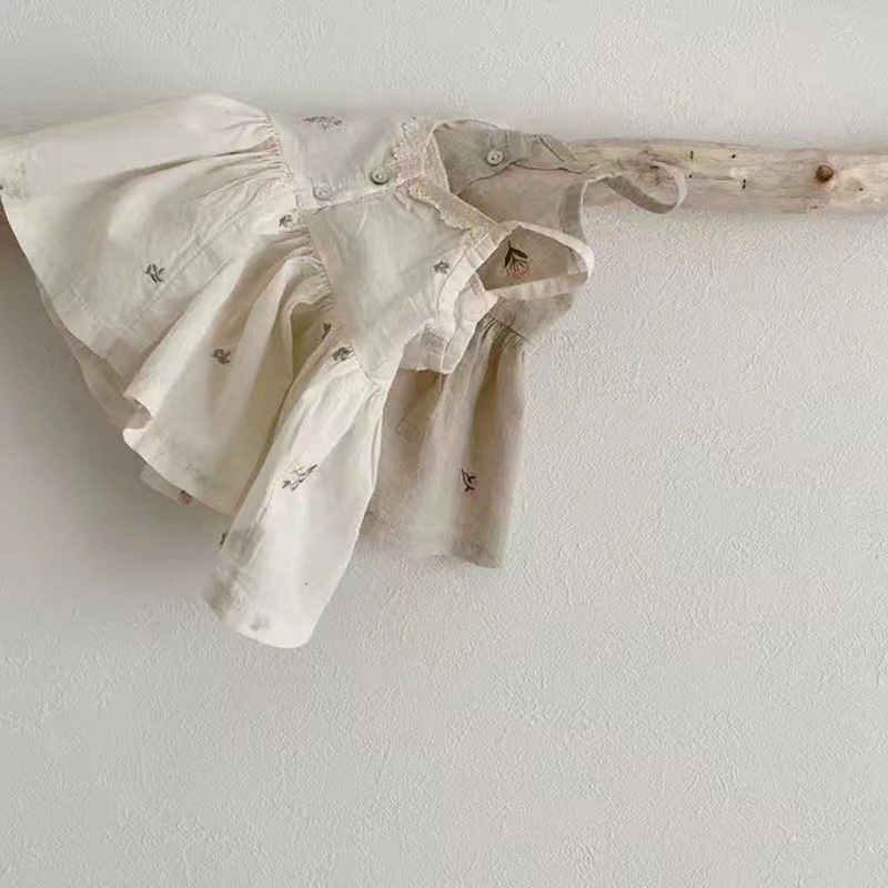 Áo Hai Dây Họa Tiết Hoa Xinh Xắn Phong Cách Vintage Cho Bé Gái