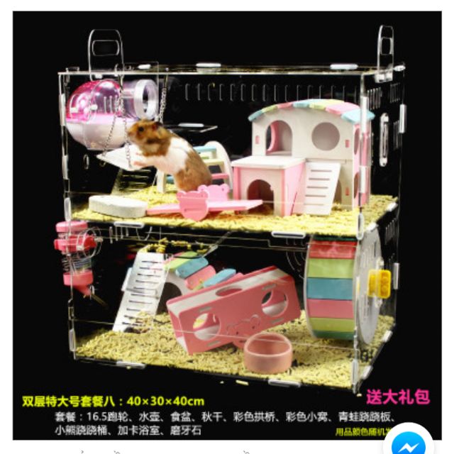 [Mã 252FMCGSALE giảm 8% tối đa 100k đơn 500K] Lồng hamster mica full đồ như hình size to 40 x 30 x 40 cm
