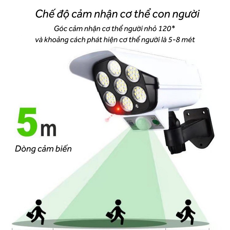 Đèn năng lượng mặt trời giả camera chống trộm, đèn led cảm ứng bật tắt có điều khiển từ xa 3 chế độ siêu sáng