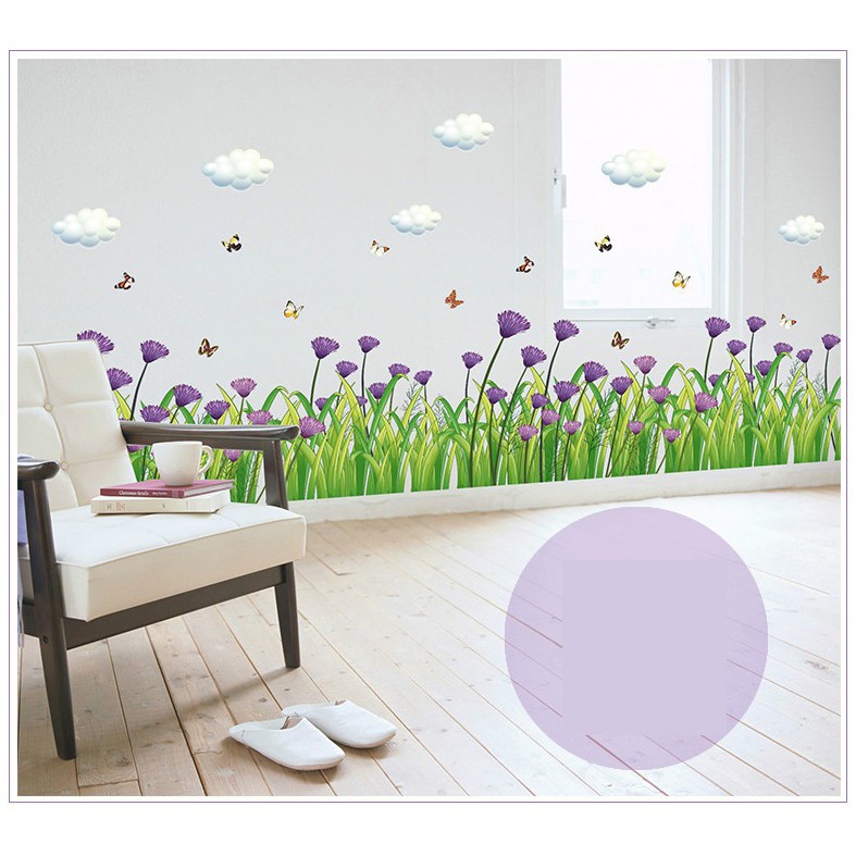 Decal dán chân tường hoa cúc tím DCT020