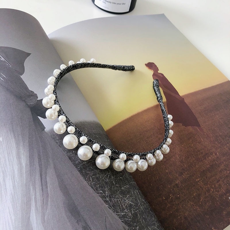 Korean Fashion Atmosphere Size Pearl Double Layer Thin Edge Hair Band Head Band Hair Bundle Girl