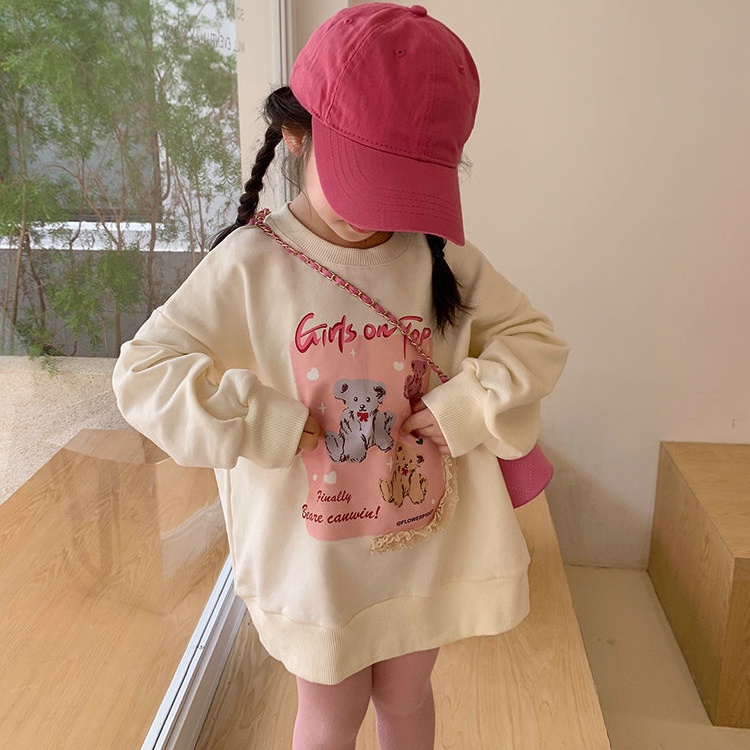 Áo Sweater Cổ Tròn Dáng Rộng In Họa Tiết Thời Trang Mùa Thu Phong Cách Hàn Quốc Cho Bé Gái