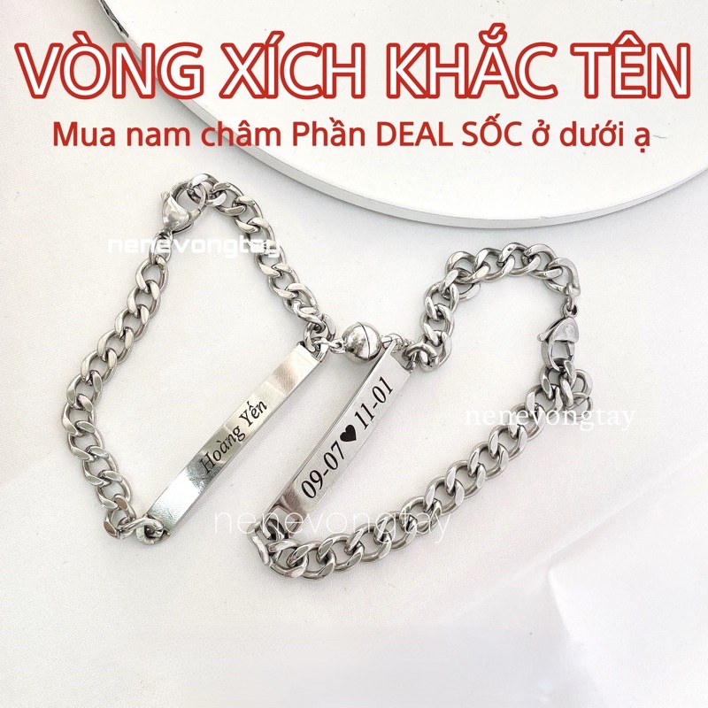 [CÓ SẴN] Vòng tay bạch kim khắc tên theo yêu cầu (chưa kèm nam châm)