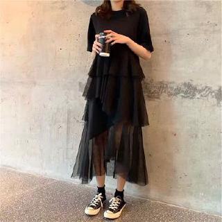 Váy vải tuyn dài lưng cao theo phong cách vintage kiểu Hàn Quốc