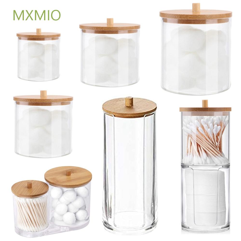 Hộp acrylic đựng tăm bông cotton / kẹo / bông tẩy trang đa năng kèm nắp đậy bằng tre tiện dụng cho nhà tắm