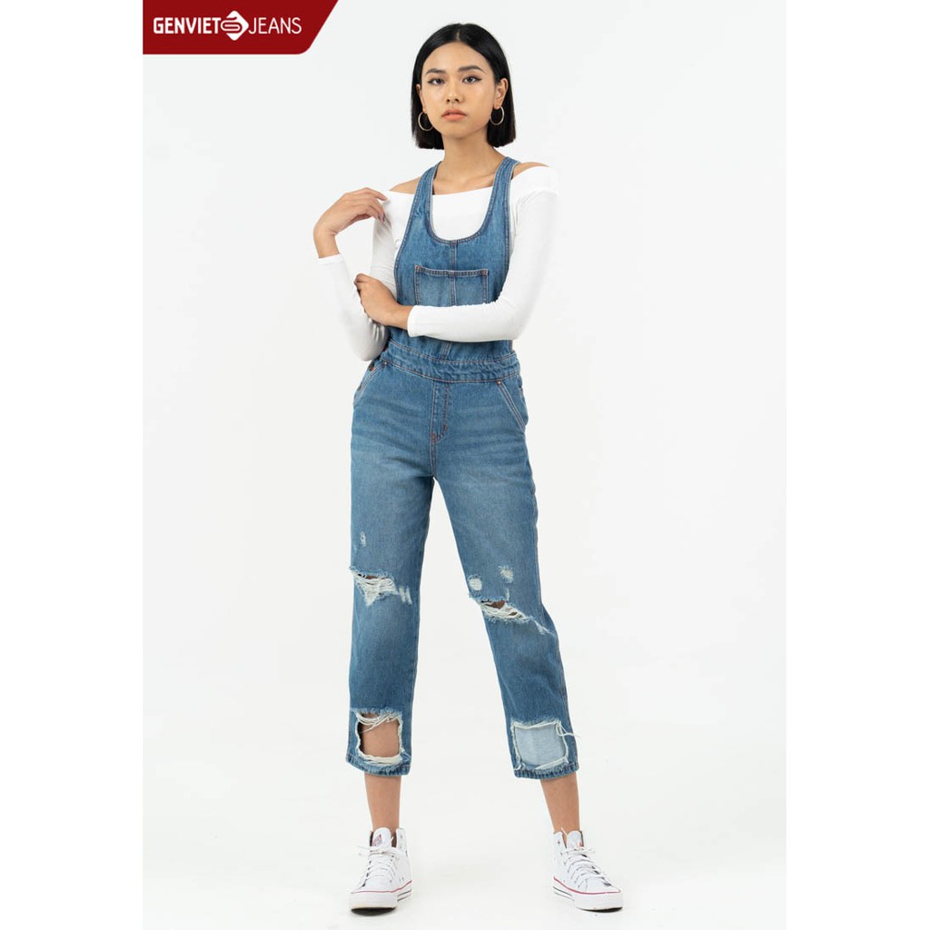 Quần yếm jeans dài Nữ TY104J825 GENVIET