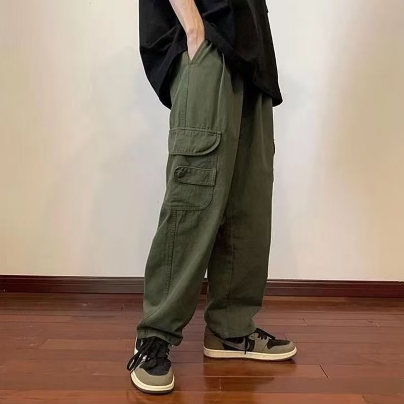 Quần Dài Ống Rộng Màu Trơn Đơn Giản Phong Cách Đường Phố Nhật Bản Mới Cho Nam