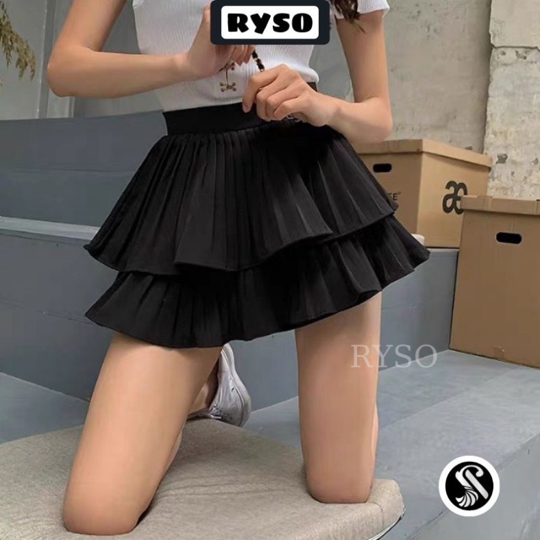 Chân Váy Tầng Xếp Ly Xòe Dáng Ngắn 2 Tầng Lưng Cạp Cao Kèm video sp + Ảnh