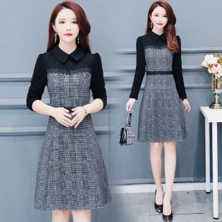 Đầm Tay Dài Caro Phối Ren