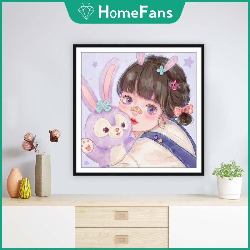Bộ Tranh Đính Đá 5D Họa Tiết Cô Gái Hoạt Hình Disney Độc Đáo Kích Thước 30x30cm/40x40cm Dùng Trang Trí Nhà Cửa