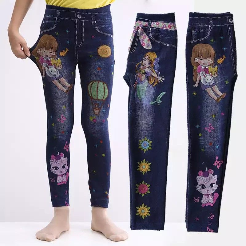 Quần Legging Giả Jean In Họa Tiết Hoạt Hình Cho Bé Gái