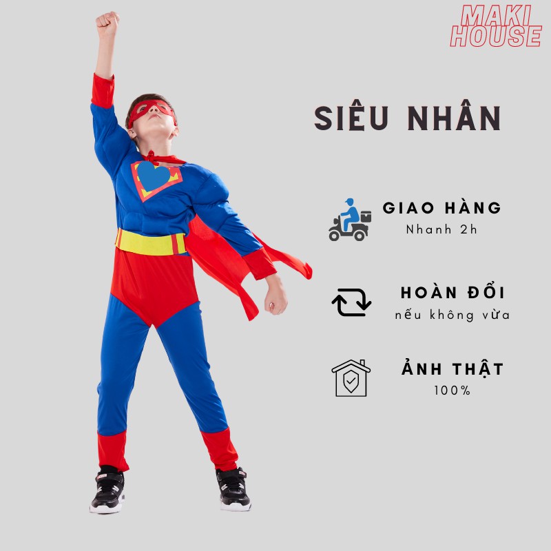 Quần áo người nhện hoá trang halloween trẻ em siêu nhân Maki Siêu Nhân. HTS20