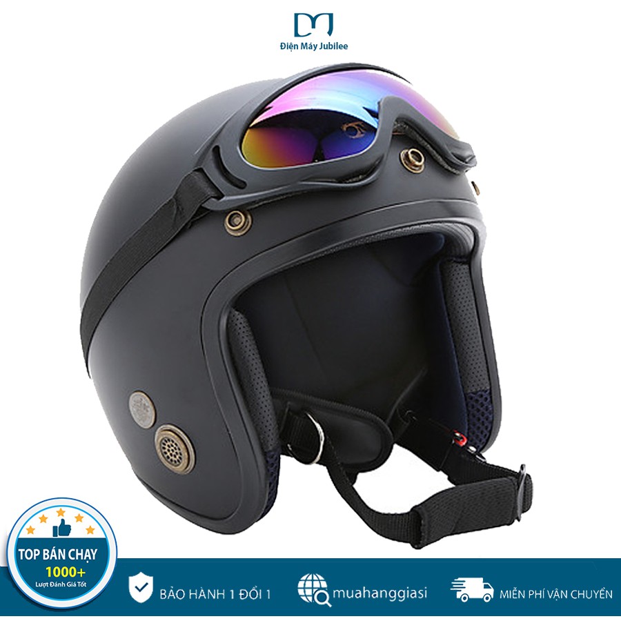 THẬT MŨ BẢO HIỂM 3/4 ĐẦU MÀU ĐEN NHÁM-Hàng CTY-Cam Kết Chất Lượng Giống Hình 100% - BẢO HÀNH BỂ VỠ