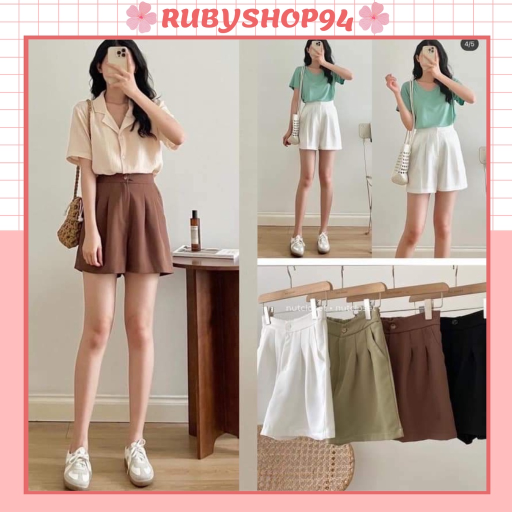 Quần short nữ cạp cao chun sau nhiều màu, Sóc đùi xếp ly mặc đi chơi mùa hè