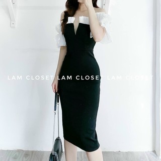 ĐẦM NỮ ÔM BODY XẺ NGỰC PHỐI TAY VOAN (CÓ MÚT NGỰC) THANH LỊCH THỜI TRANG THIẾT KẾ VESTA XN75