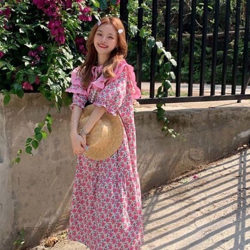 Váy Hoa Nhí Cổ Bèo Tay Bồng