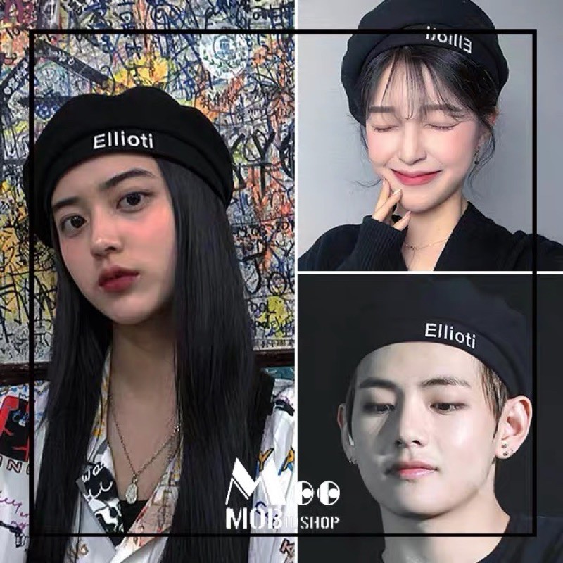 MŨ NỒI ELLIOTI Idol kpop - Nón nồi beret dạ chữ ellioti Idol kpop newsboy vải dạ thu đông ấm áp