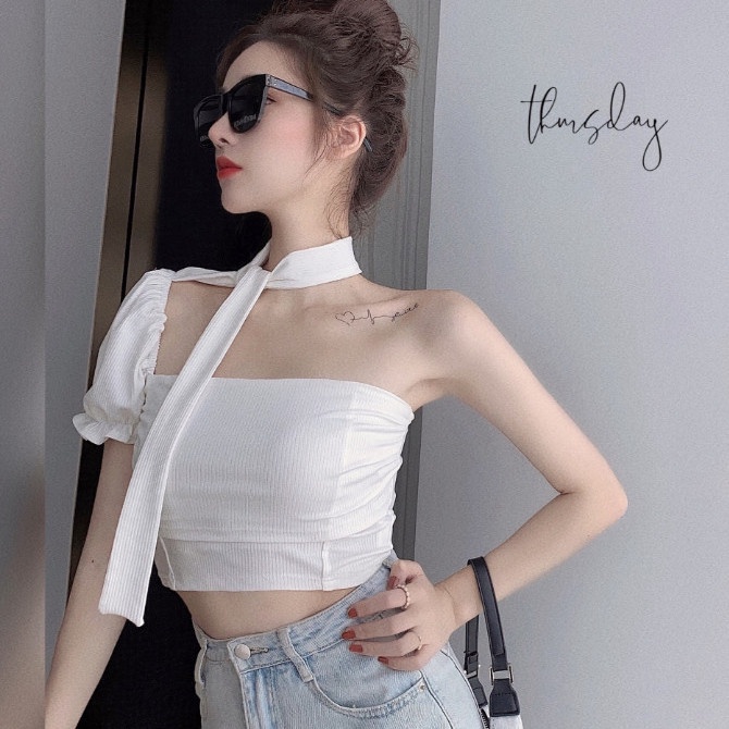 Áo thun COZOK tay phồng trễ vai thiết kế quyến rũ thời trang