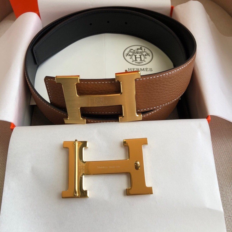 Thắt lưng da dây mặt to khoá logo cao cấp chống rỉ hermes HM