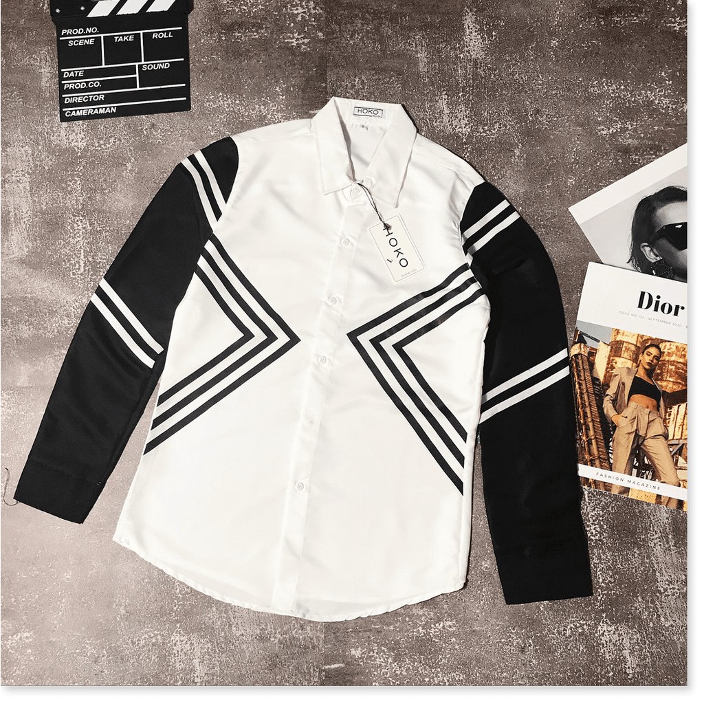 Áo sơ mi tay dài phối sọc đen cực chất , siêu đẹp cho anh em KHANH AN FASHION