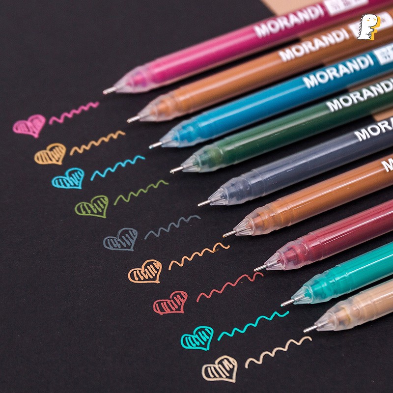 Sét 9 bút gel MORANDI nhiều màu loại thân liền , Bút Gel cho học sinh giá rẻ