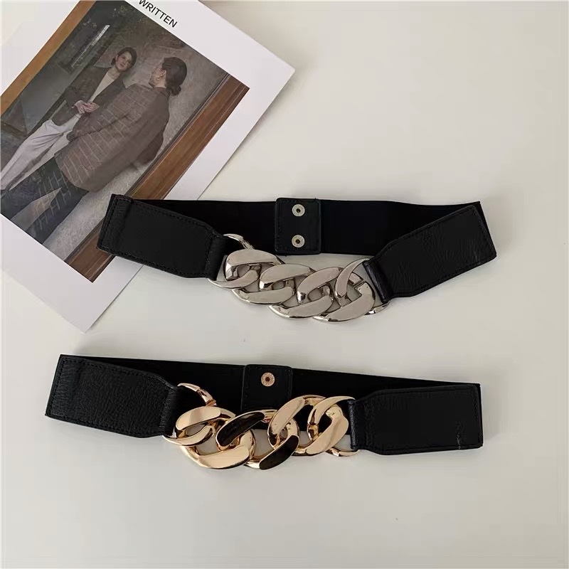 Đai váy mặt Xích cá tính bản to 3cm 4cm - Thắt lưng váy xích da chun eo sang chảnh bản to co giãn Đv014 Lulu