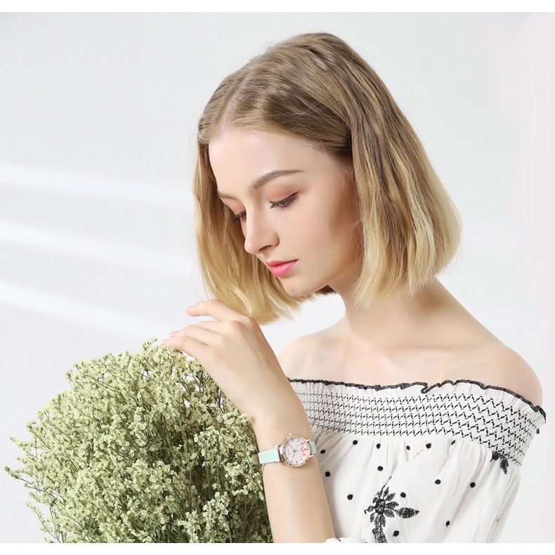 Đồng Hồ Quartz Julius Mặt Tròn Trang Trí Hình Cánh Hoa 3D Phát Quang Thời Trang Cho Nữ 1102