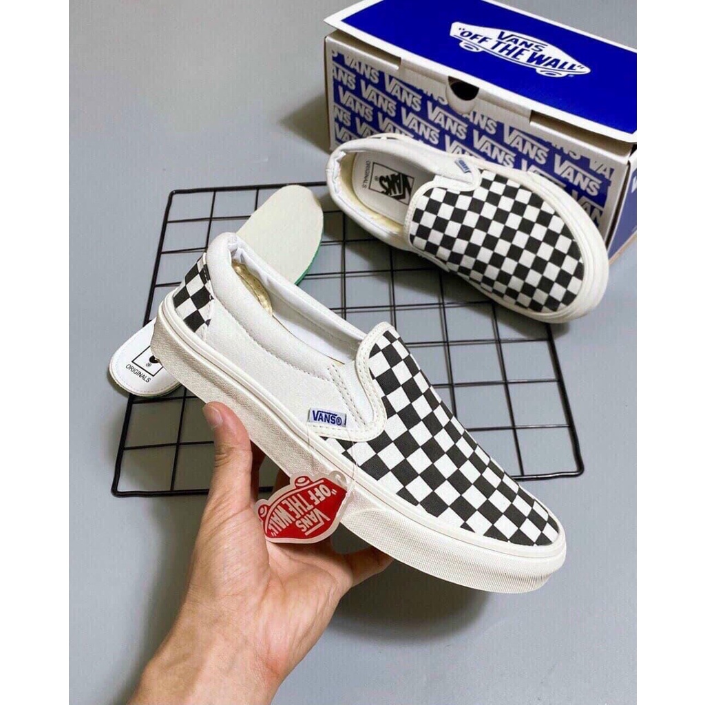 ✅sập giá✅ Giày 𝐕𝐀𝐍𝐒 Caro lười viền trắng, giày thể thao vanz nam nữ 2022 van  full box bill