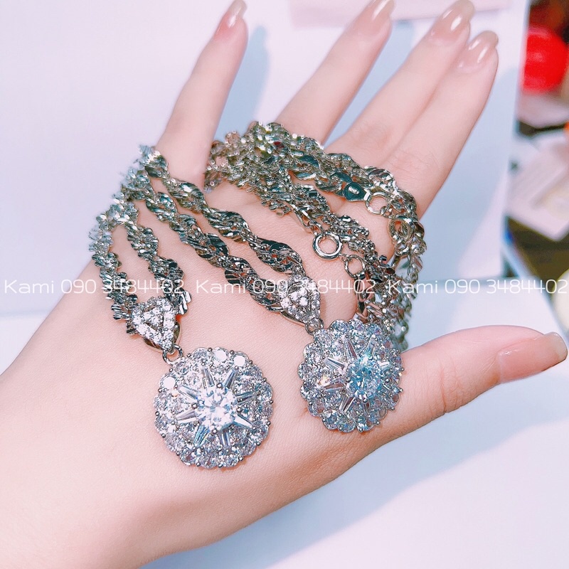 Dây chuyền xoắn xi bạch kim kèm mặt baguet siêu sáng bền màu Kami