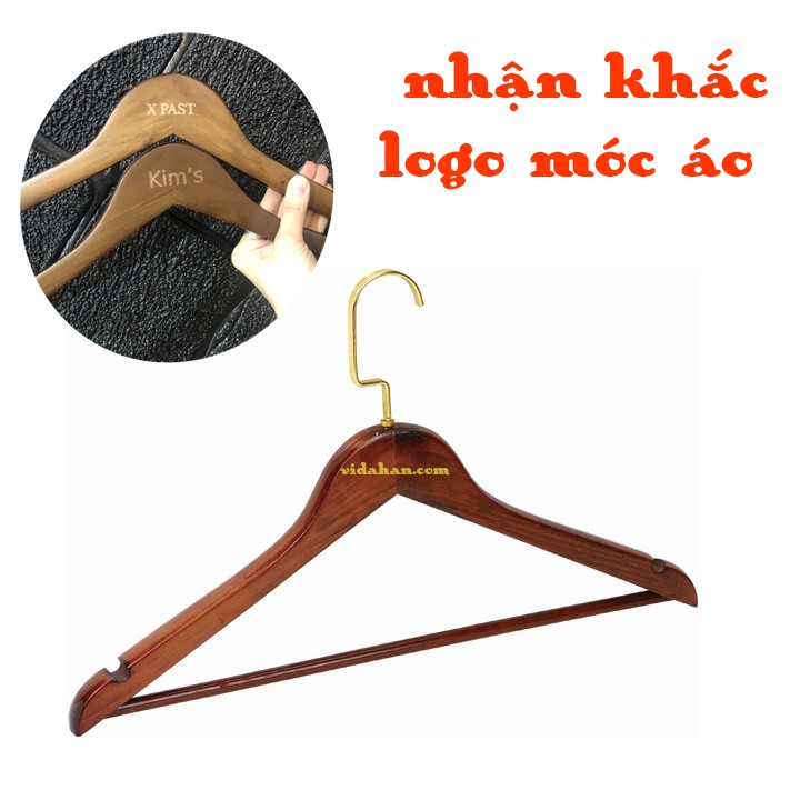 Móc gỗ thanh ngang nâu đầu móc dẹp vàng( 10 móc)