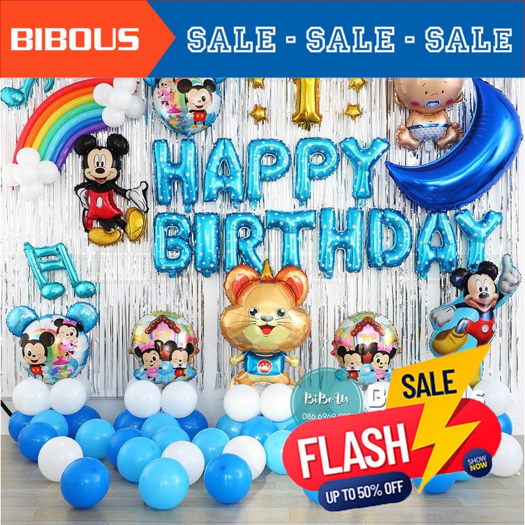 HOT DEAL !! Combo Trang Trí Sinh Nhật Tuổi Chuột - Bé Trai - 019- HAPPY BIRTHDAY- SET BÓNG THÔI NÔI TUỔI CHUỘT BÉ TRAI