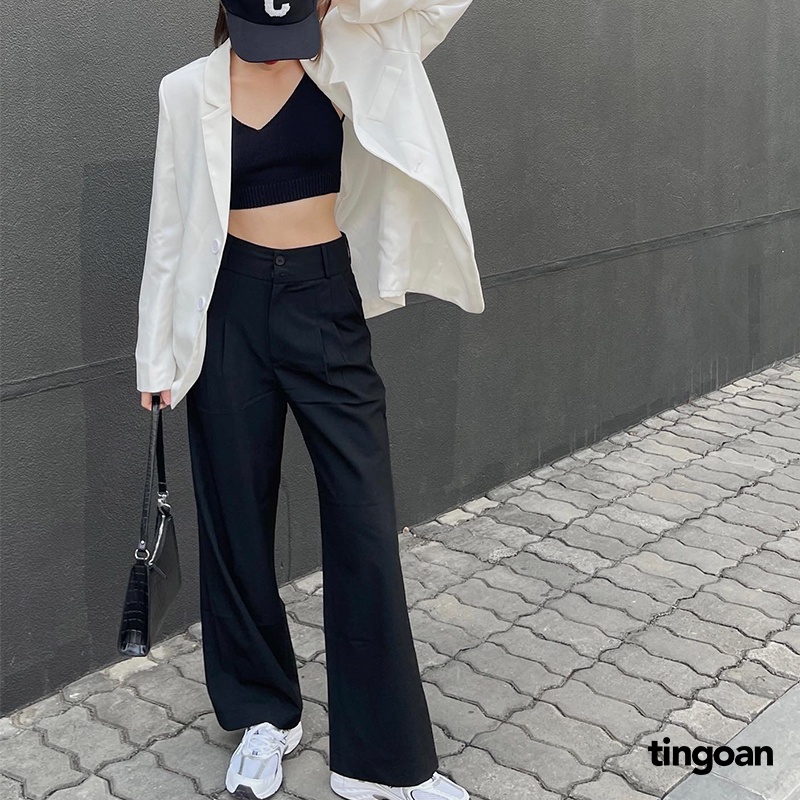 TINGOAN® - Quần cạp cao bản cạp 2 cúc dáng ống suông rộng PEONY CULOTTES v2/BL bản mới nhất tháng 10 năm 2023