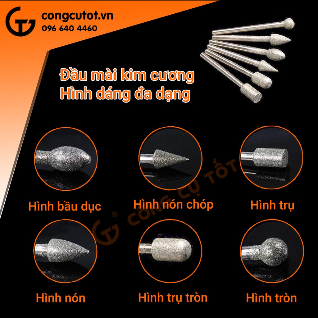 Bộ 20 mũi mài kim cương cốt 3mm ∅6