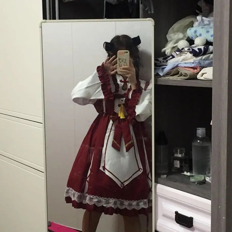 Đầm OP lolita váy babydoll đỏ ( sẵn