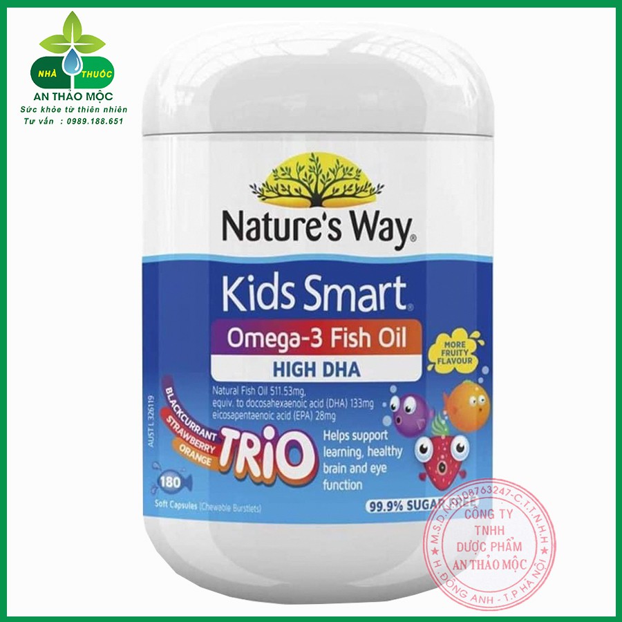  Natures Way Kids Smart Omega-3 Fish Oil.Bổ Sung DHA,EPA Phát Triển Trí Não,Mắt.Lọ 180v