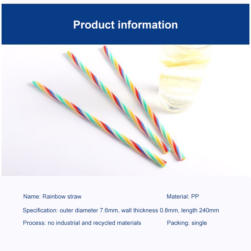 [Ready Stock] Cocktail straw thick tube spiral rainbow strawmixed color straw party rainbow cocktail straw disposable straw Hawaii beach party decoration icebear