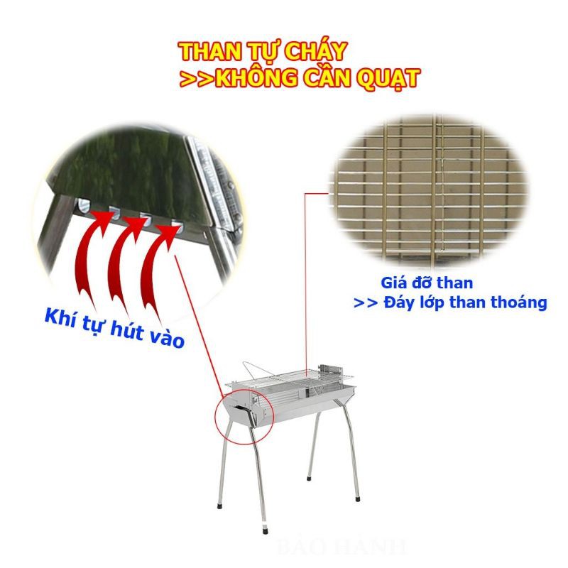 Bếp nướng than BBQ inox điều chỉnh được độ cao cỡ Trung, 49*30*57cm