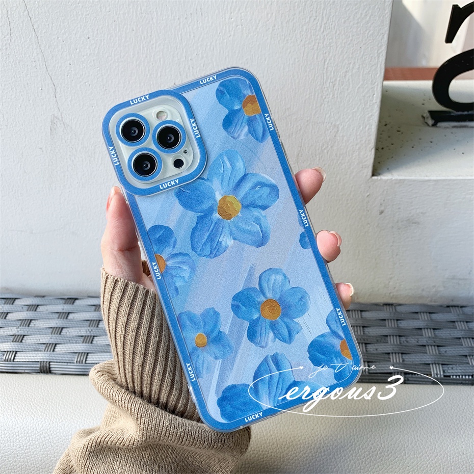 Ốp Điện Thoại Mềm Hình Hoa Màu Xanh Dương Cho iPhone 13 12 11 Pro Max X XR XS Max SE 2020 8 7 Plus