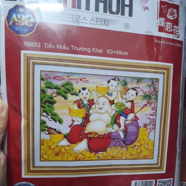 Tranh thêu chữ thập tiếu khẩu trường khai di lặc 88893(63×48)