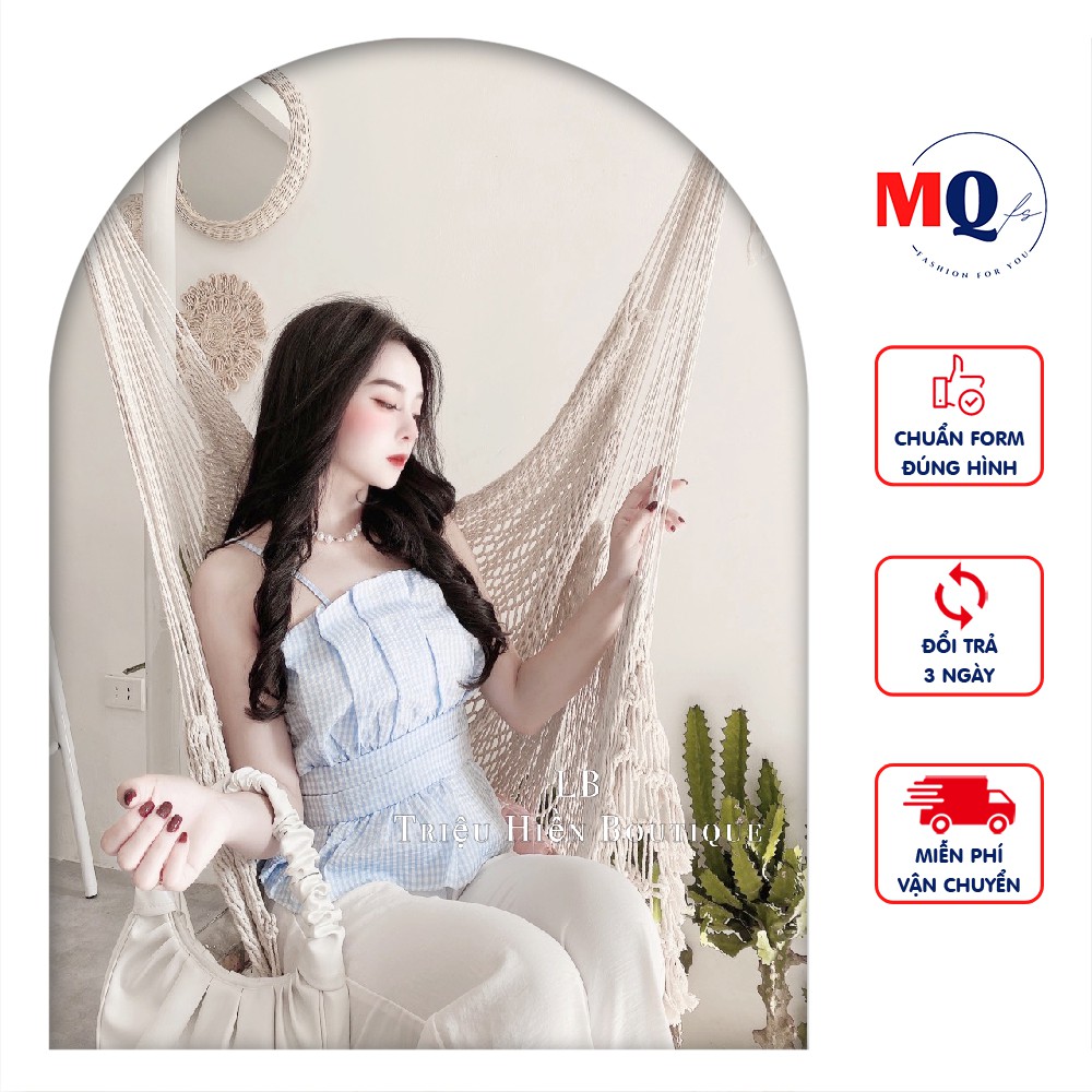 Áo thiết kế hai dây xếp ly bo chun họa tiết kẻ caro MQ CLOTHING áo kiểu ly ngực bo eo đuôi áo xòe