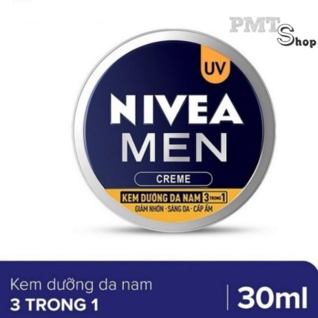 Kem Dưỡng Da Nam Nivea Men Creme 3in1 30ml giúp giảm nhờn, sáng da, cấp ẩm cho phái mạnh