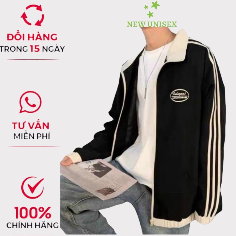 Áo Khoác Gió Nam Cổ Sơ Mi 3 Sọc Tay Chất Dù Mero Hai Lớp Có Khóa Kéo Logo Thêu Form Rộng Mặc Thoải Mái [NEW UNISEX]