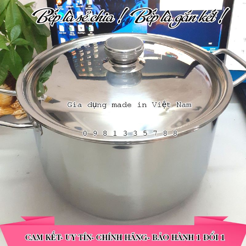 Nồi inox 3 đáy size 16, 18, 20, 22, 24, 26, 28, 30, 32 Vietcook sử dụng trên bếp từ